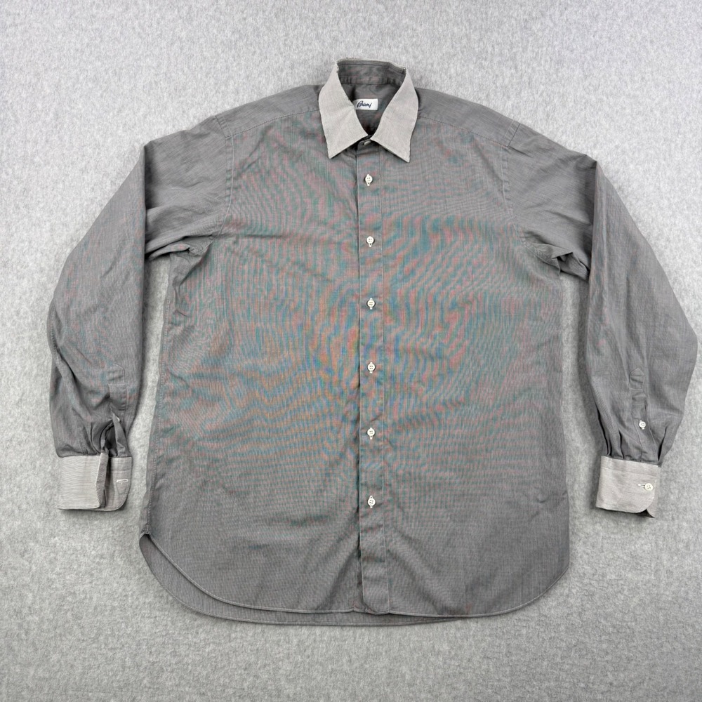 Brioni Dress Shirt Mens 15.5 39 Gray Contrast Collar Button Up Long Sleeve Italy